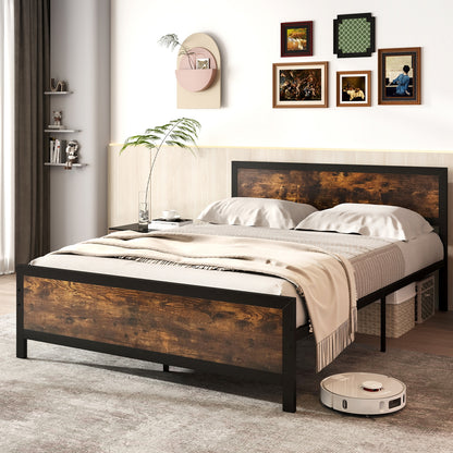 Metal Bed Frame with Headboard and Footboard-Queen Size
