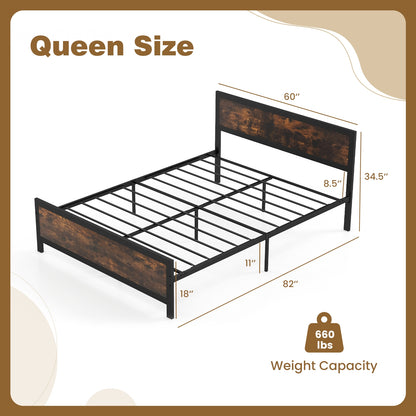 Metal Bed Frame with Headboard and Footboard-Queen Size