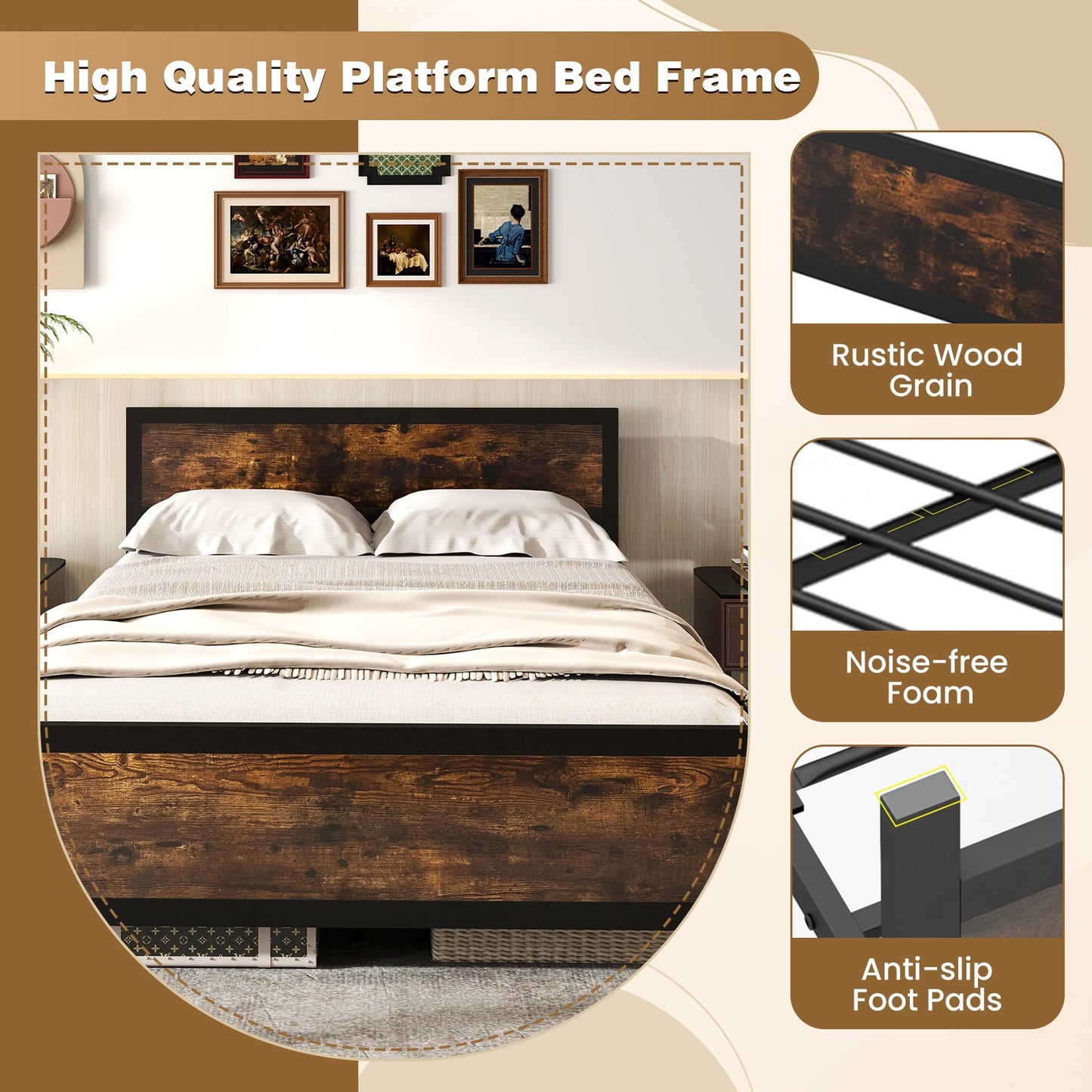 Metal Bed Frame with Headboard and Footboard-Queen Size Kids Crystal
