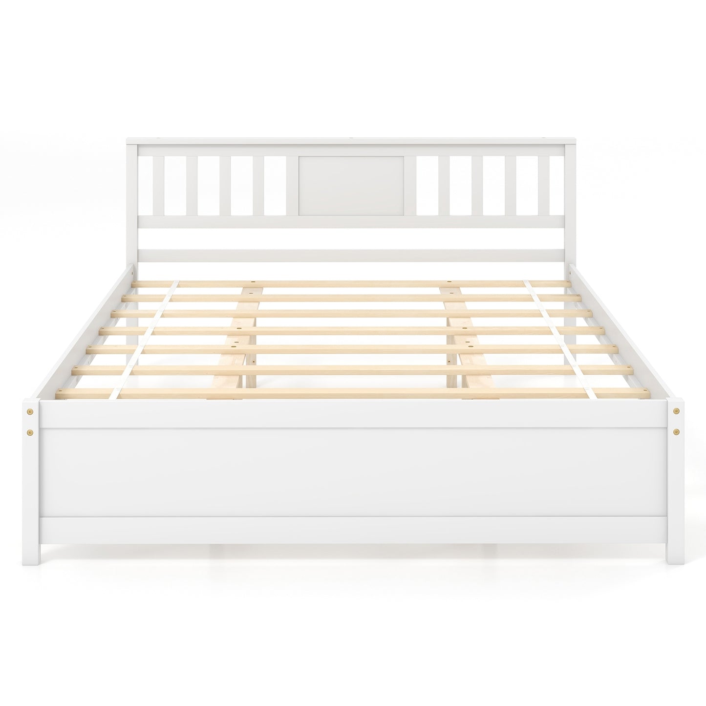 Wooden Platform Bed with Headboard and Wood Slat Support White-Queen Size Kids Crystal