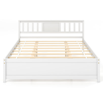 Wooden Platform Bed with Headboard and Wood Slat Support White-Queen Size