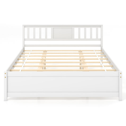Wooden Platform Bed with Headboard and Wood Slat Support White-Queen Size Kids Crystal