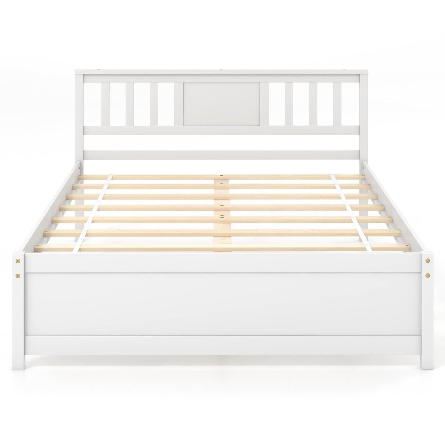 Wooden Platform Bed with Headboard and Wood Slat Support White-Full Size Kids Crystal