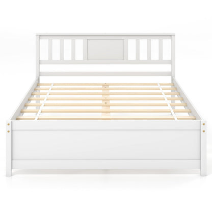 Wooden Platform Bed with Headboard and Wood Slat Support White-Full Size