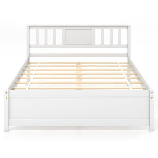 Wooden Platform Bed with Headboard and Wood Slat Support White-Full Size Kids Crystal