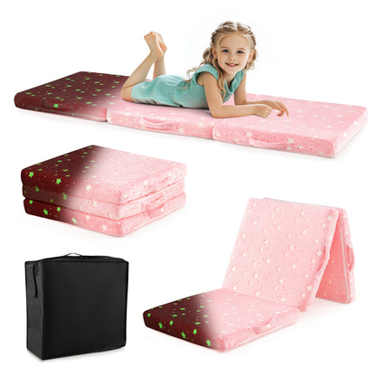 Foldable Floor Mattress for Kids with Washable Flannel Cover-Pink