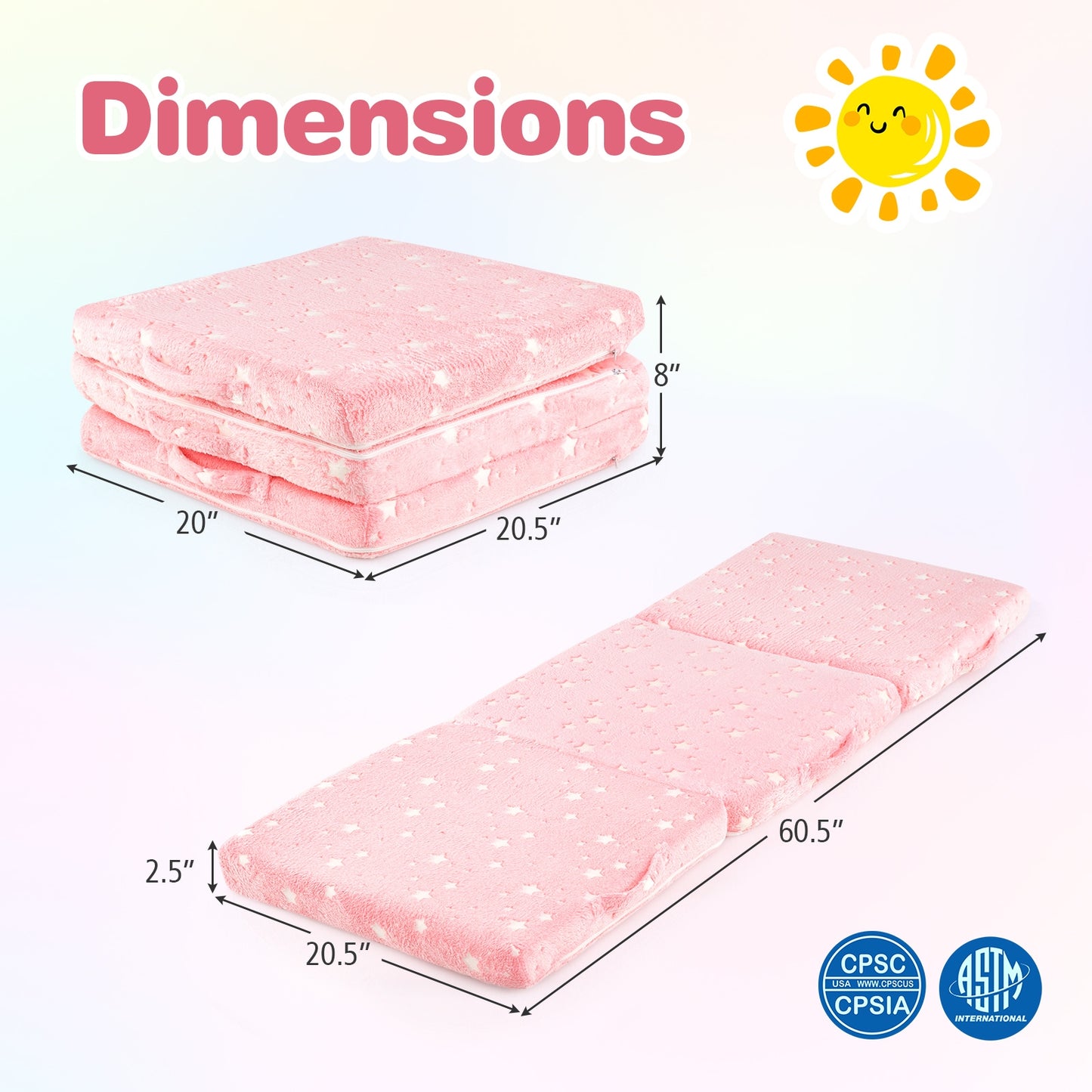 Foldable Floor Mattress for Kids with Washable Flannel Cover-Pink Kids Crystal