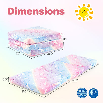Foldable Floor Mattress for Kids with Washable Flannel Cover-Multicolor