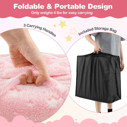 Foldable Floor Mattress for Kids with Washable Flannel Cover-Pink