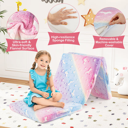 Foldable Floor Mattress for Kids with Washable Flannel Cover-Multicolor