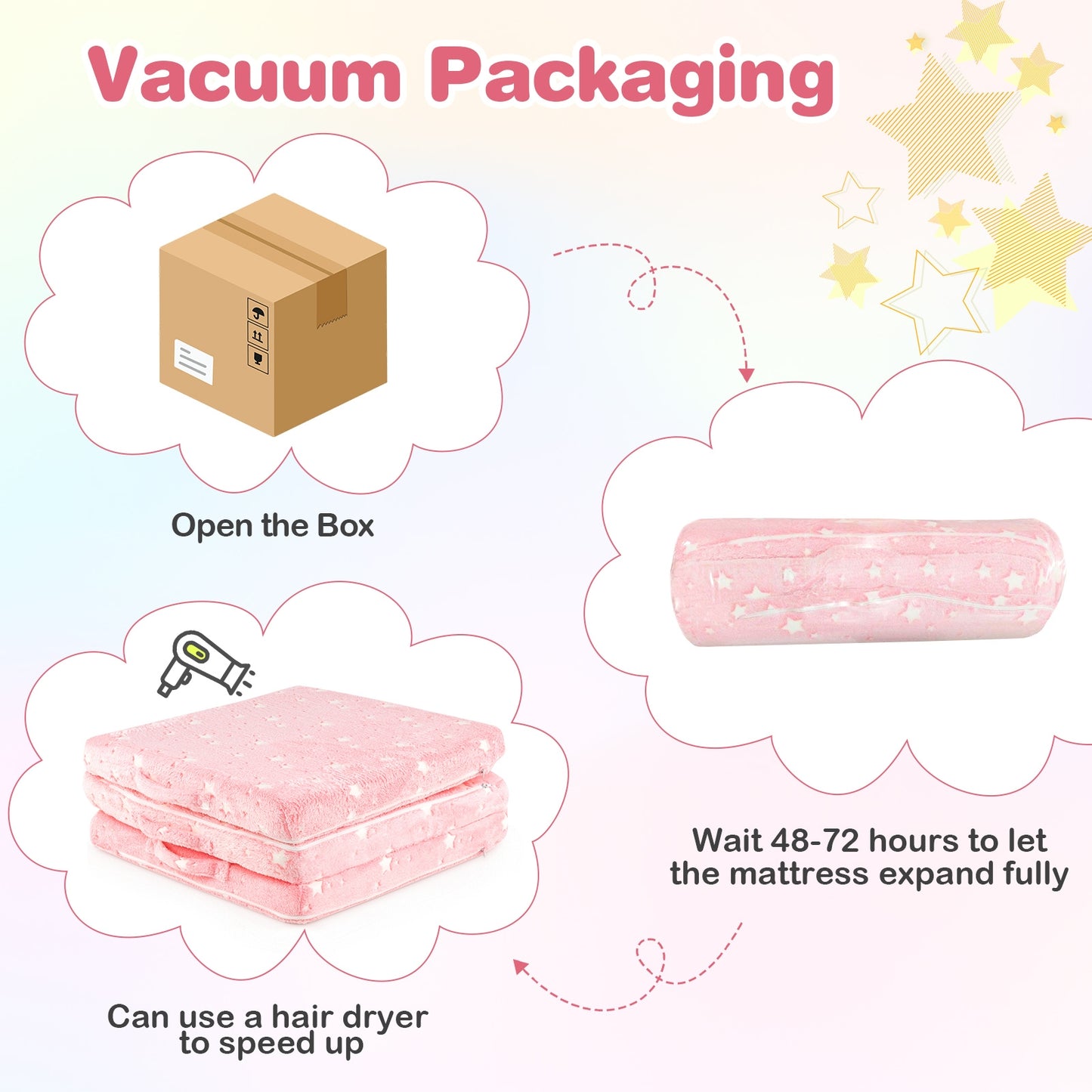 Foldable Floor Mattress for Kids with Washable Flannel Cover-Pink Kids Crystal