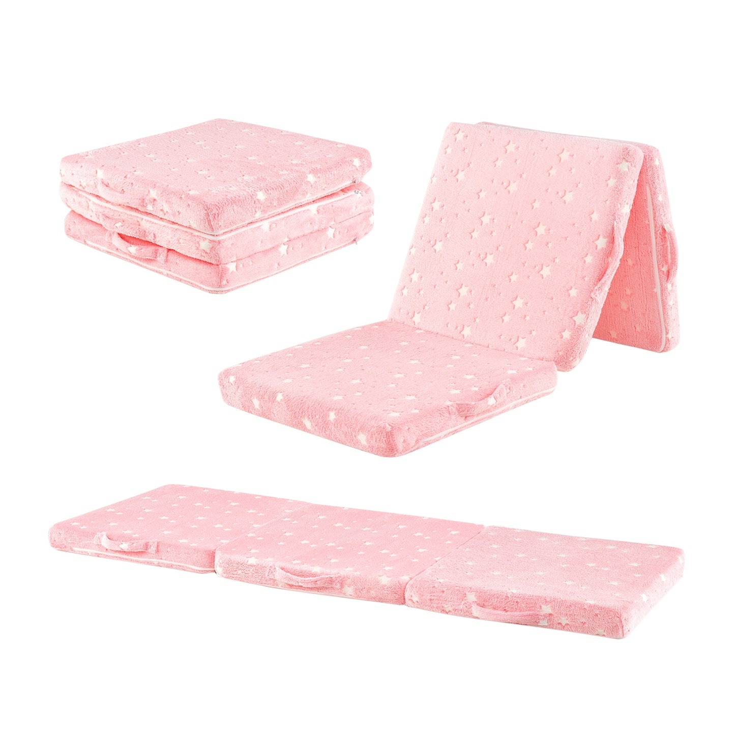 Foldable Floor Mattress for Kids with Washable Flannel Cover-Pink Kids Crystal