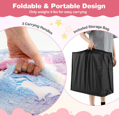 Foldable Floor Mattress for Kids with Washable Flannel Cover-Multicolor