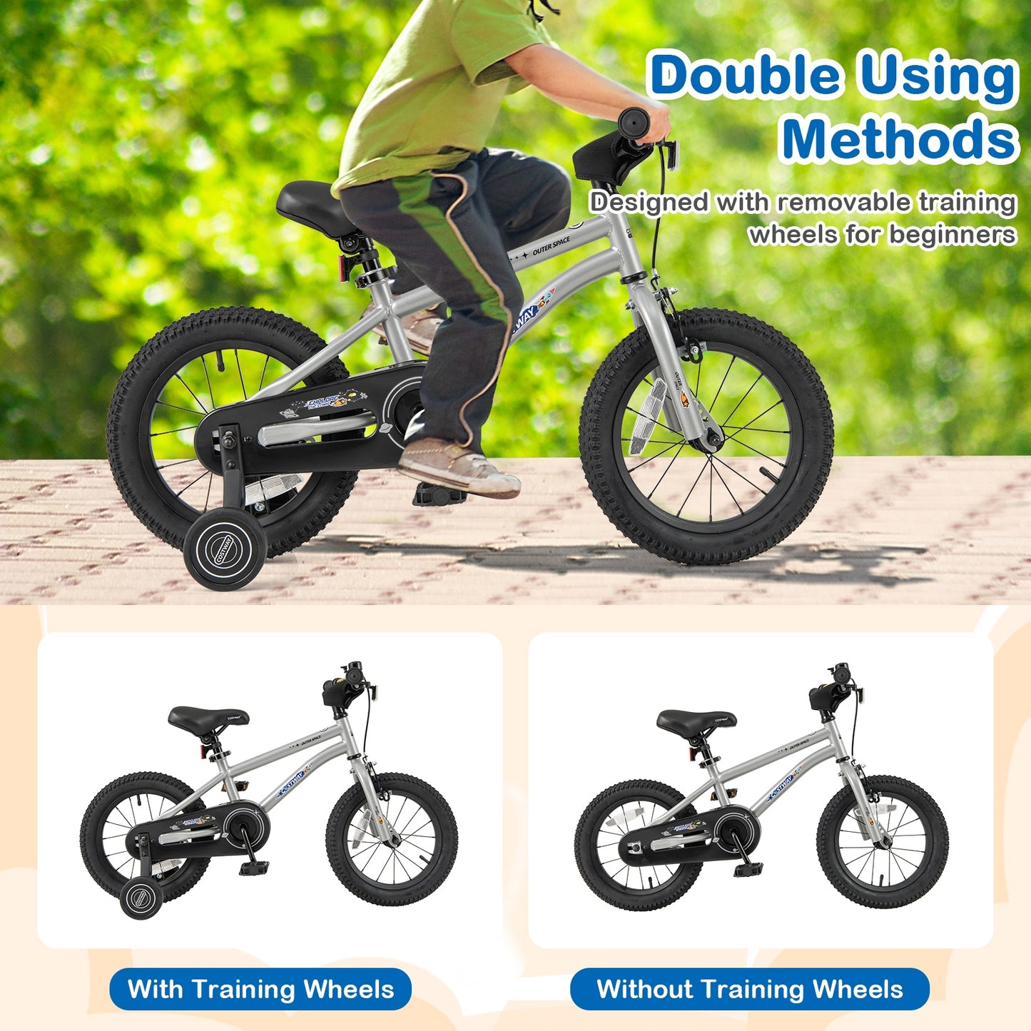 14-Inch Kids Bike Bicycle for Boys Girls 3-5 with High Carbon Steel Frame Kids Crystal