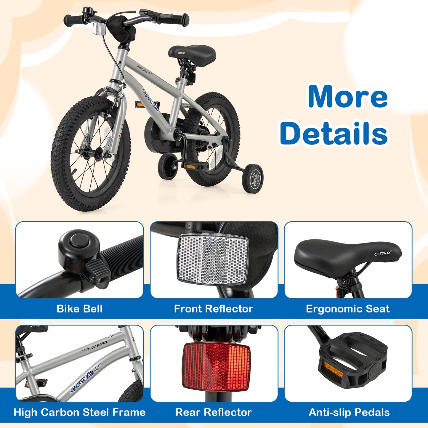14-Inch Kids Bike Bicycle for Boys Girls 3-5 with High Carbon Steel Frame Kids Crystal