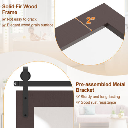 Rectangle Barn Door Style Wall Mounted Mirror with Solid Wood Frame-Walnut