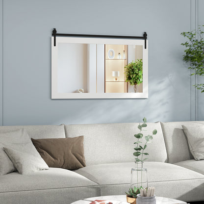 Rectangle Barn Door Style Wall Mounted Mirror with Solid Wood Frame-White