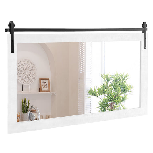 Rectangle Barn Door Style Wall Mounted Mirror with Solid Wood Frame-White Kids Crystal