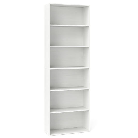 6-Tier Bookcase with 6 Open Shelves and Anti-Toppling Kits-White Kids Crystal