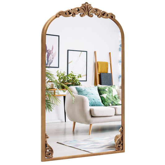 Arched Mirror for Wall Gold Traditional Vintage Ornate Baroque Mirror with Metal Frame-S Kids Crystal