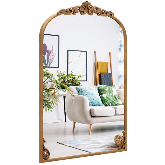 Arched Mirror for Wall Gold Traditional Vintage Ornate Baroque Mirror with Metal Frame-M Kids Crystal
