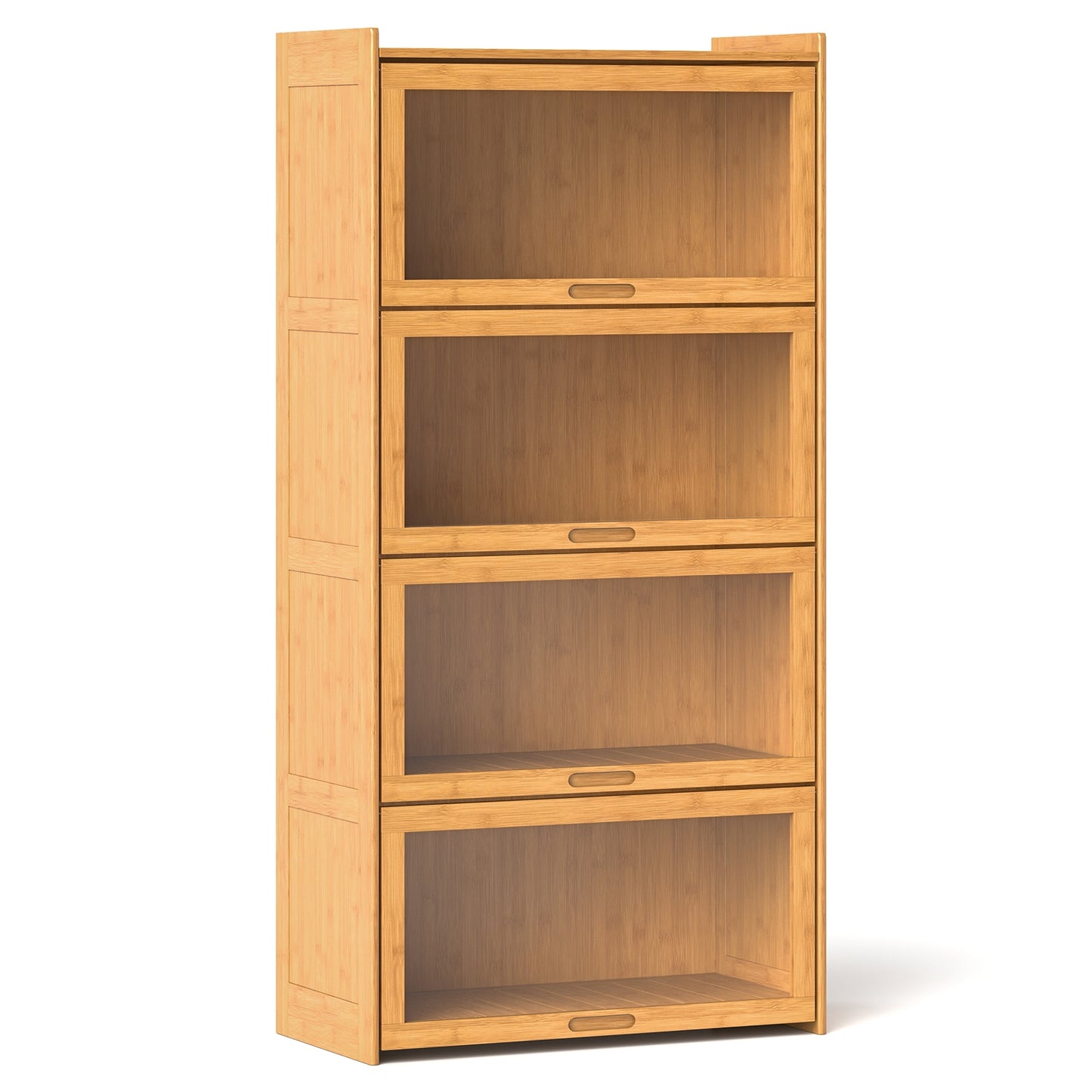 4-Tier Bamboo Bookcase with Doors for Study Room Living Room-Natural Kids Crystal