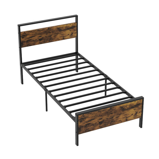 Twin Metal Bed Frame Industrial Platform Bed with Wooden Headboard-Twin Size Kids Crystal