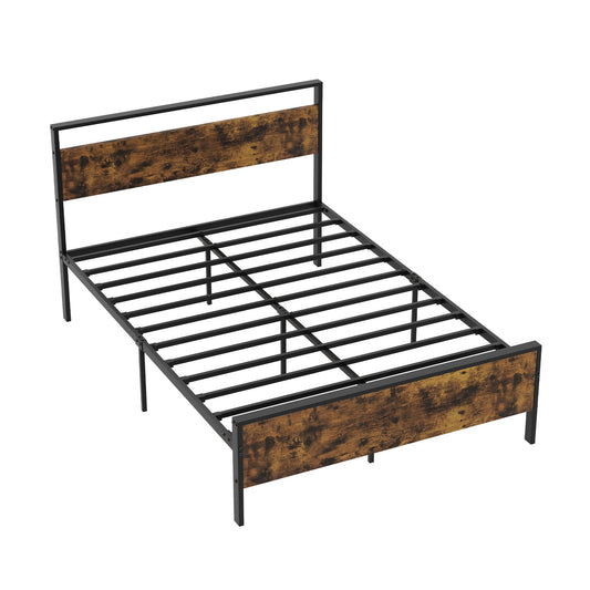 Full Metal Bed Frame Industrial Platform Bed with Wooden Headboard-Full Size Kids Crystal