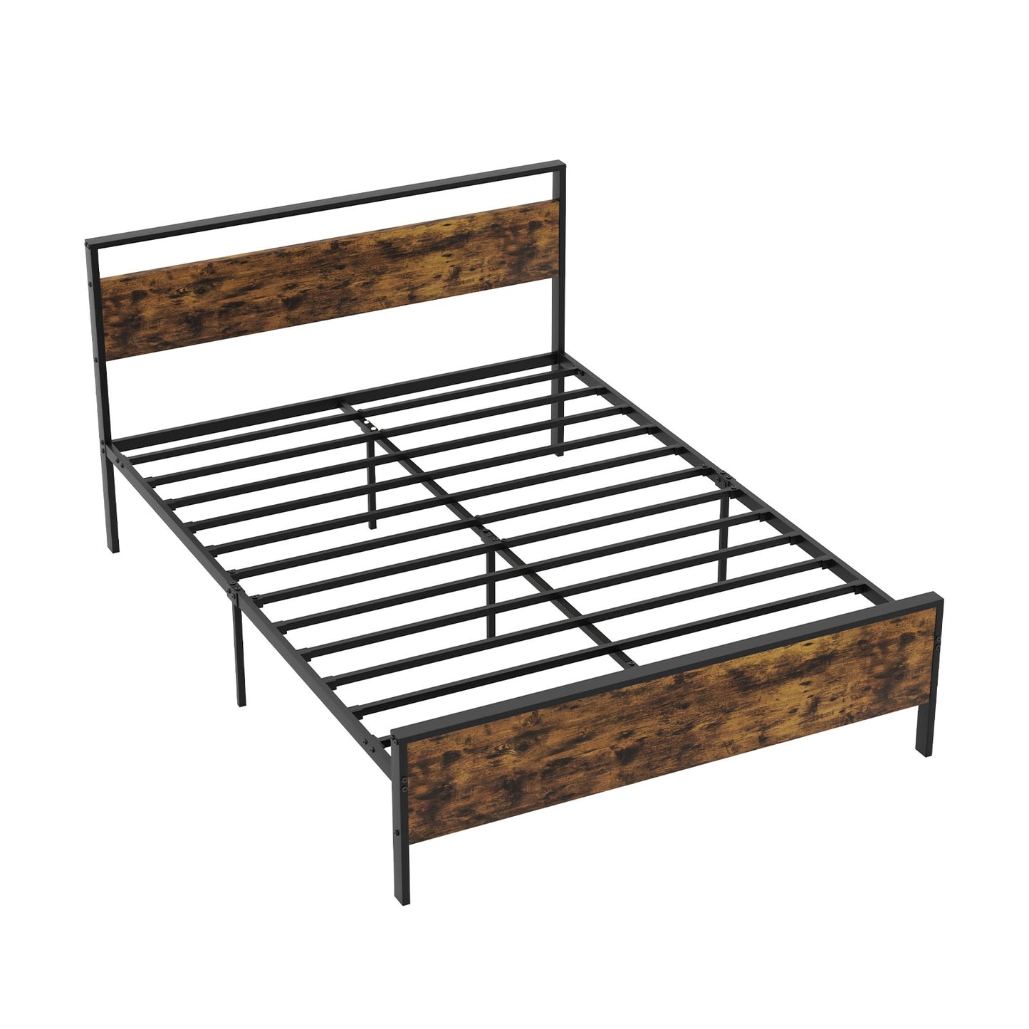 Queen Metal Bed Frame Industrial Platform Bed with Wooden Headboard-Queen Size Kids Crystal