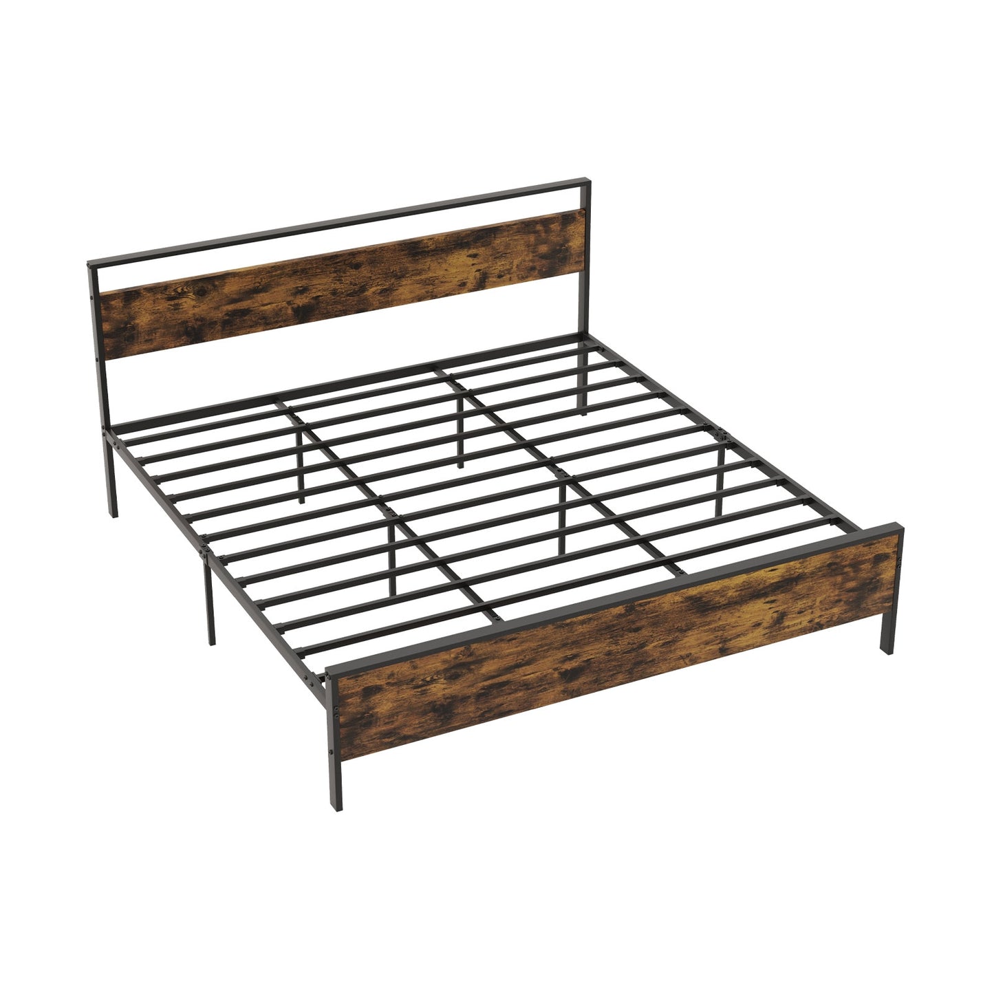 King Metal Bed Frame Industrial Platform Bed with Wooden Headboard-King Size Kids Crystal