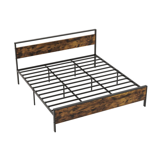 King Metal Bed Frame Industrial Platform Bed with Wooden Headboard-King Size Kids Crystal