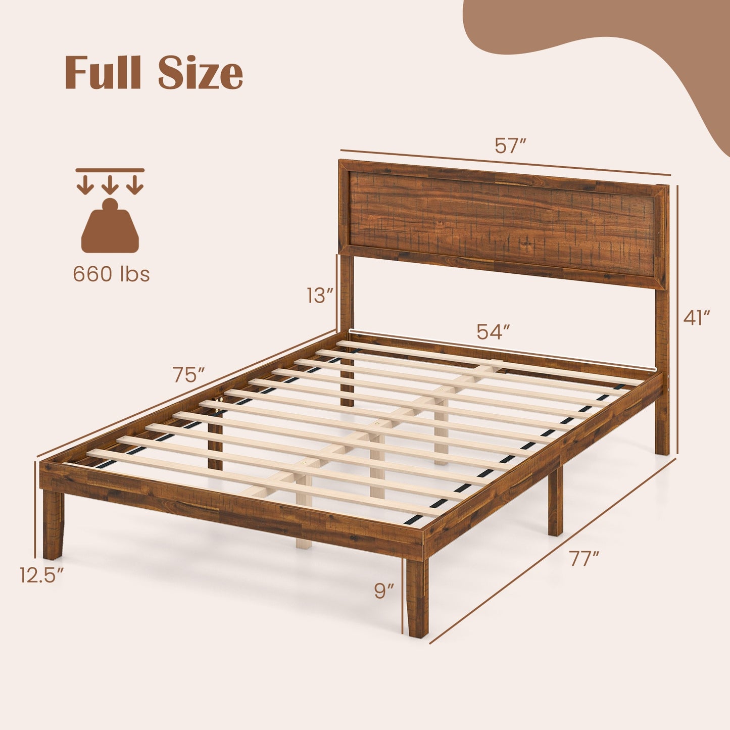 Twin/Full/Queen Size Bed Frame with Headboard and Wooden Slats Support-Full Size Kids Crystal