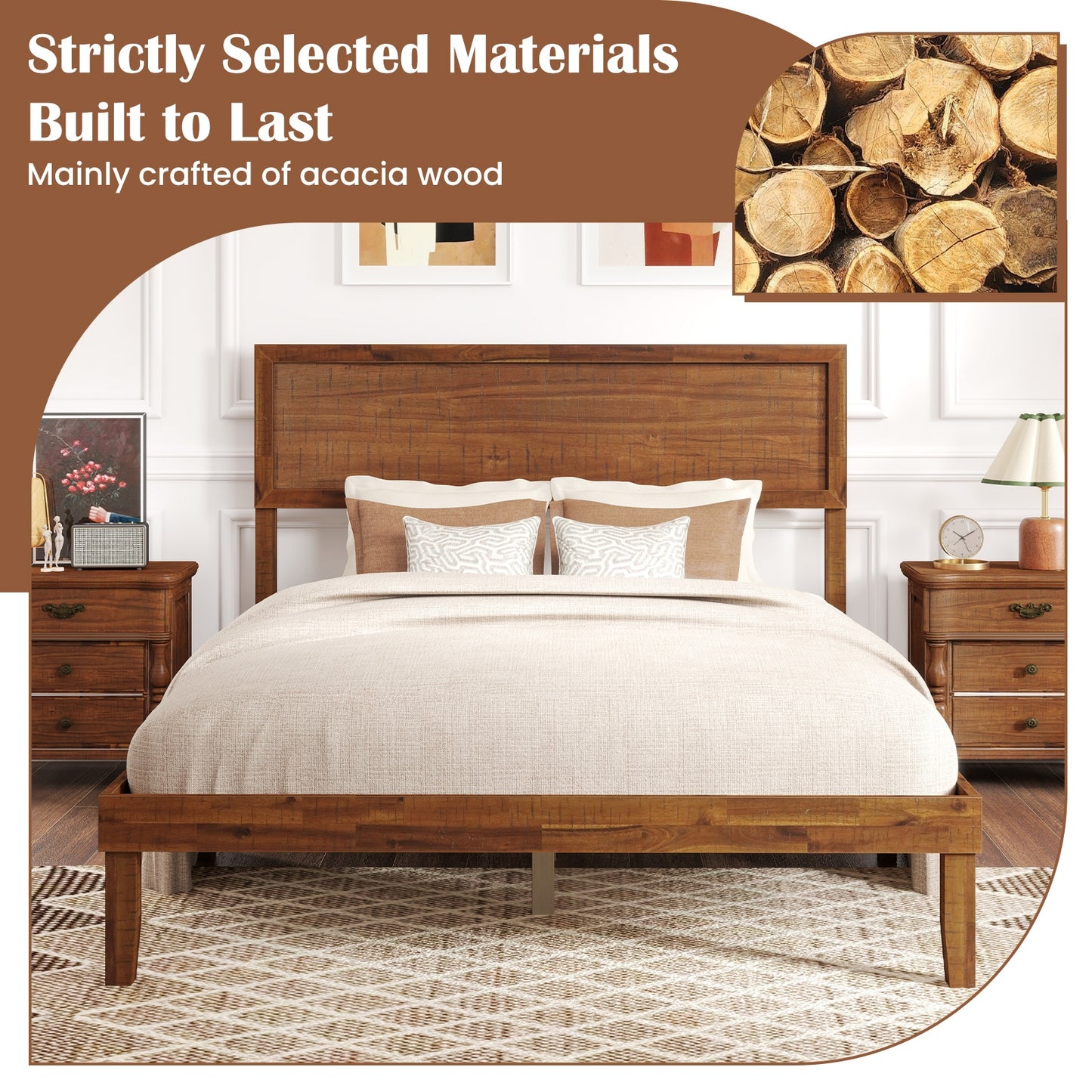 Twin/Full/Queen Size Bed Frame with Headboard and Wooden Slats Support-Full Size Kids Crystal