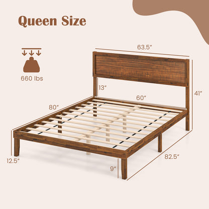 Twin/Full/Queen Size Bed Frame with Headboard and Wooden Slats Support-Queen Size