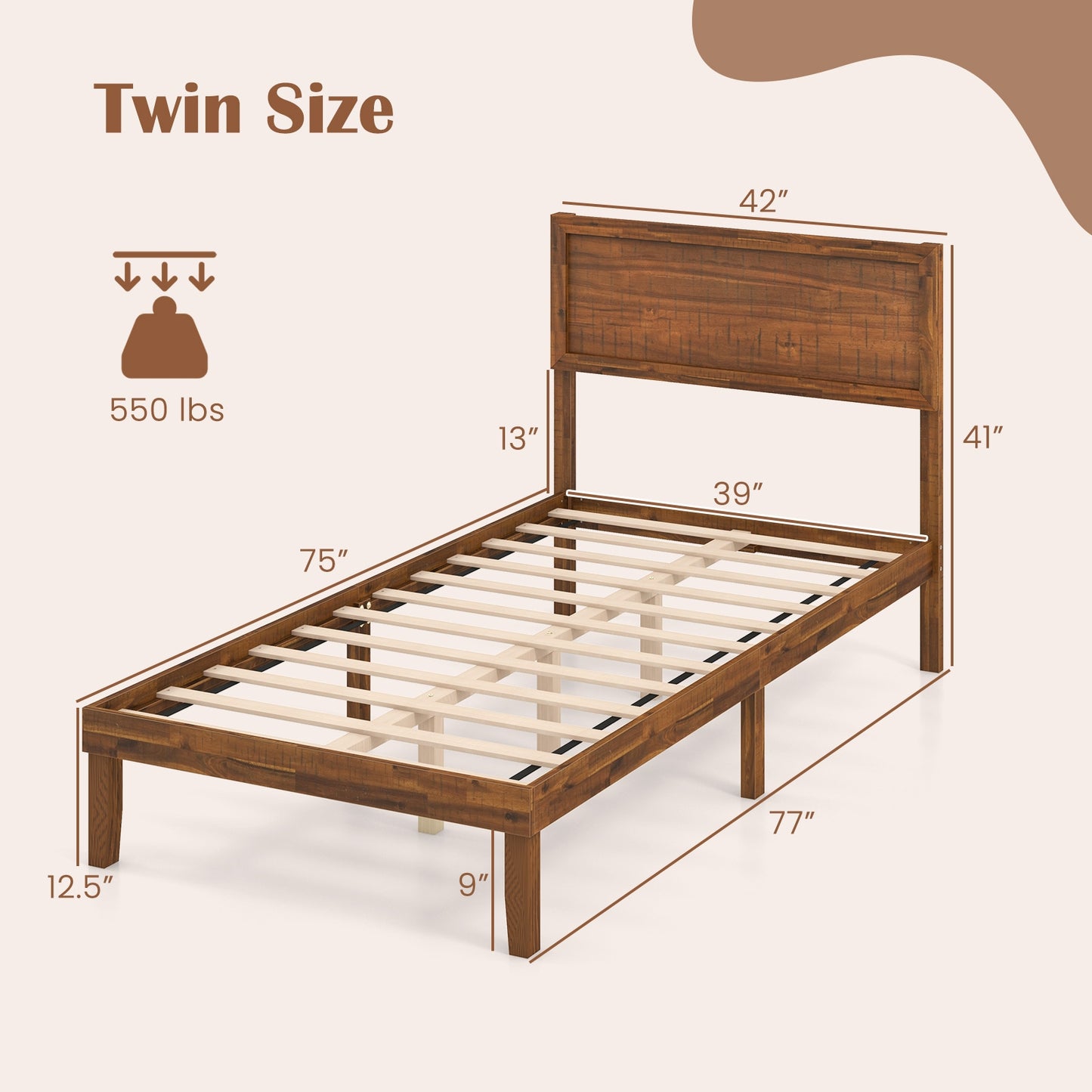 Twin/Full/Queen Size Bed Frame with Headboard and Wooden Slats Support-Twin Size Kids Crystal