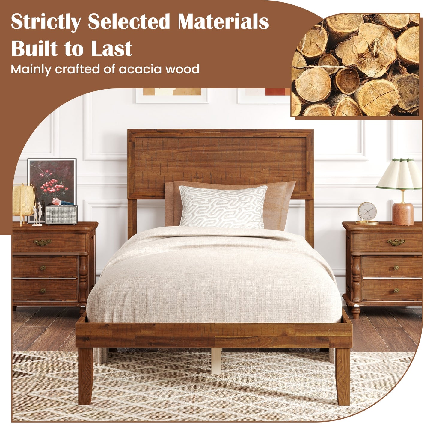 Twin/Full/Queen Size Bed Frame with Headboard and Wooden Slats Support-Twin Size Kids Crystal