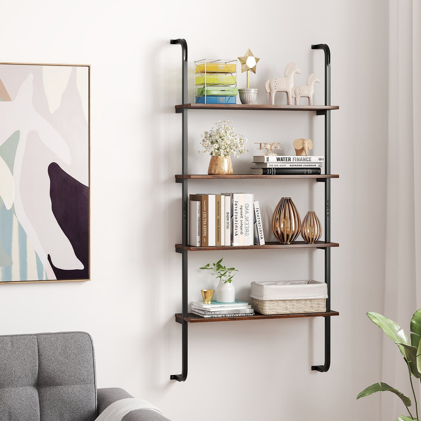 4-Tier Industrial Pipe Shelving with Metal Frame for Living Room Kitchen-Rustic Brown Kids Crystal