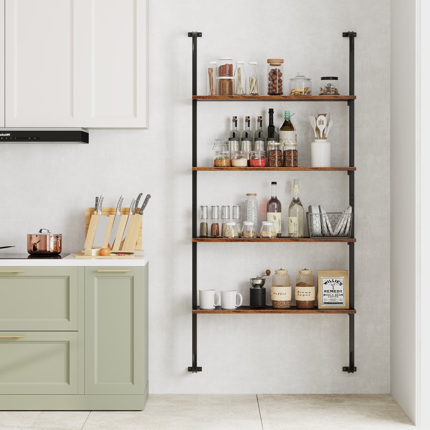 4-Tier Industrial Pipe Shelving with Metal Frame for Living Room Kitchen-Rustic Brown Kids Crystal
