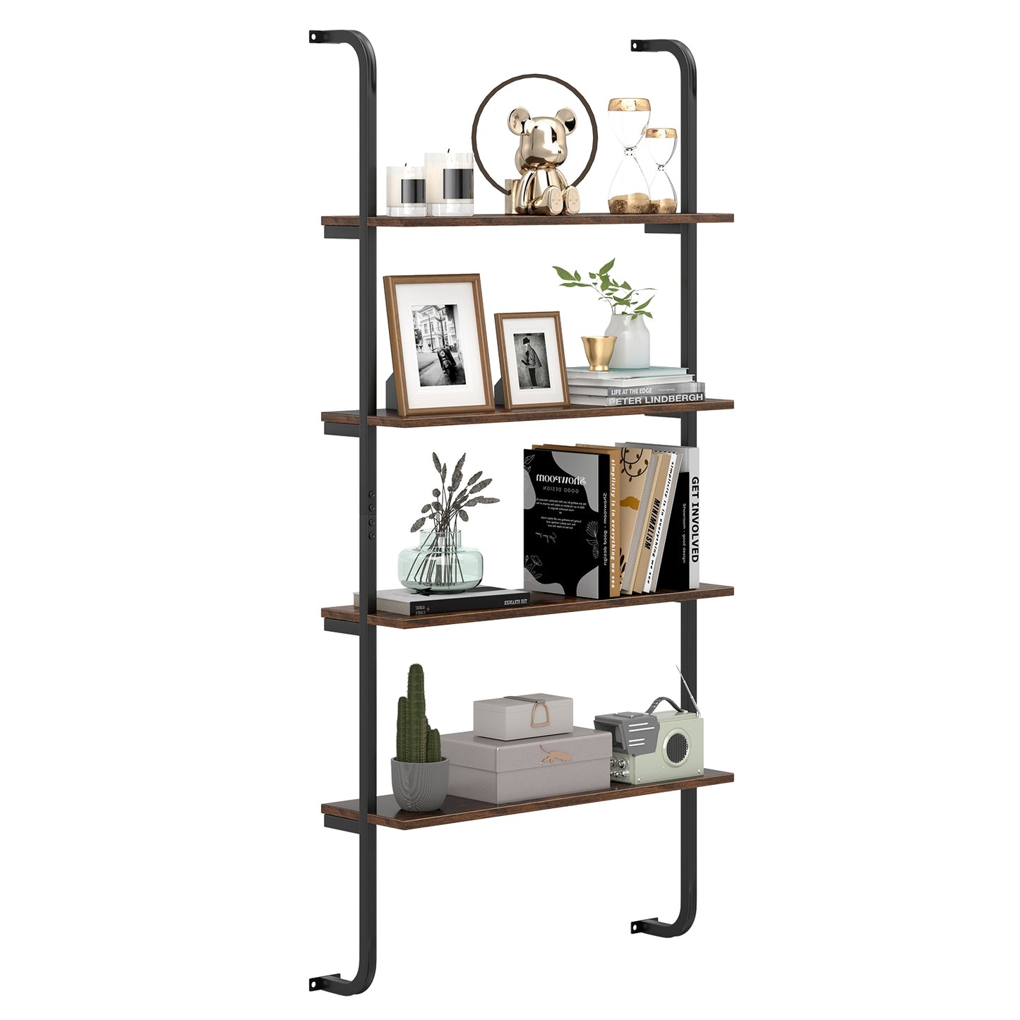 4-Tier Industrial Pipe Shelving with Metal Frame for Living Room Kitchen-Rustic Brown Kids Crystal