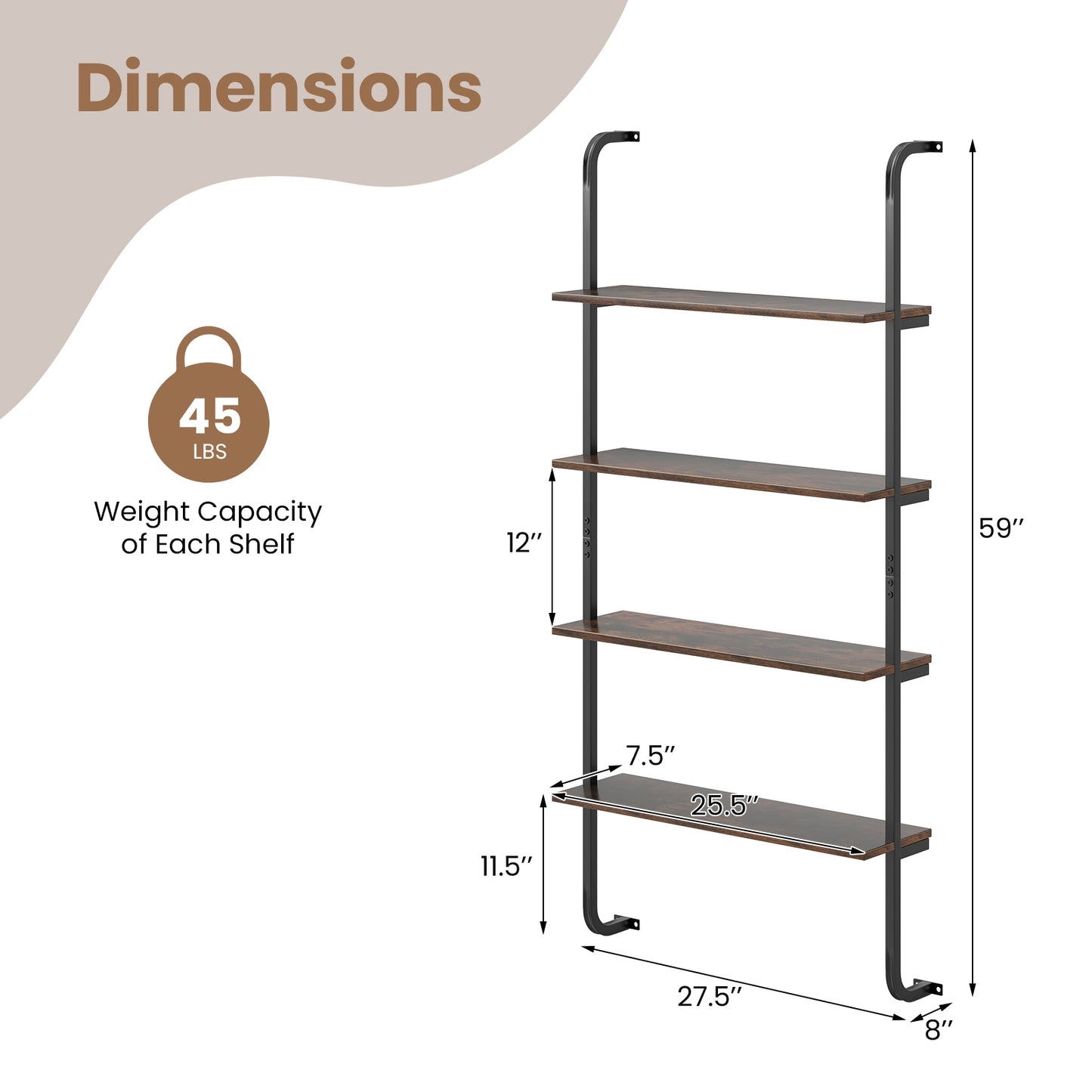 4-Tier Industrial Pipe Shelving with Metal Frame for Living Room Kitchen-Rustic Brown Kids Crystal