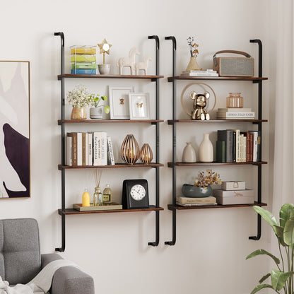 4-Tier Industrial Pipe Shelving with Metal Frame for Living Room Kitchen-Rustic Brown