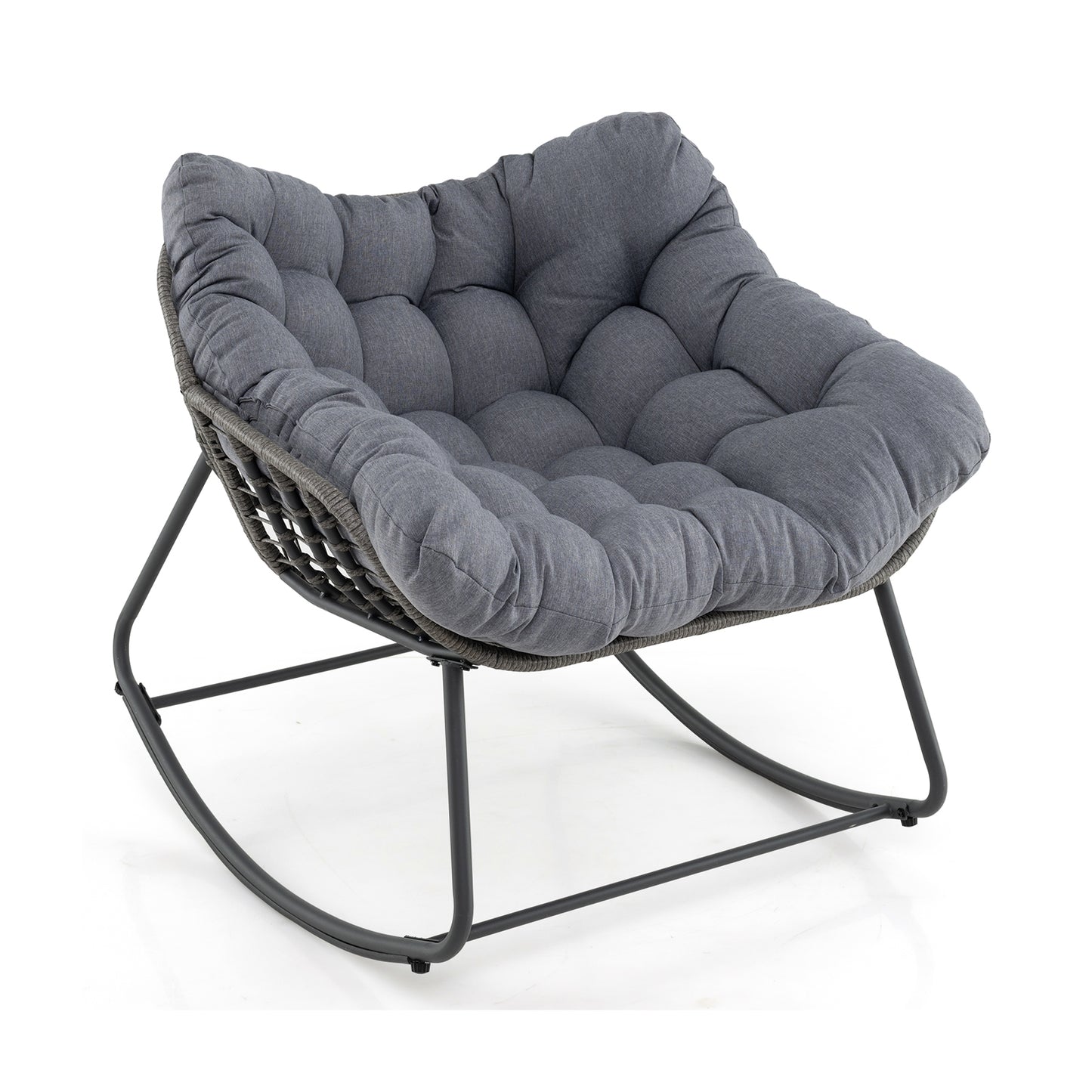 Outdoor Rocking Chair Oversized Patio PE Wicker Egg Chair with Cushion-Gray Kids Crystal