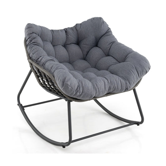 Outdoor Rocking Chair Oversized Patio PE Wicker Egg Chair with Cushion-Gray Kids Crystal