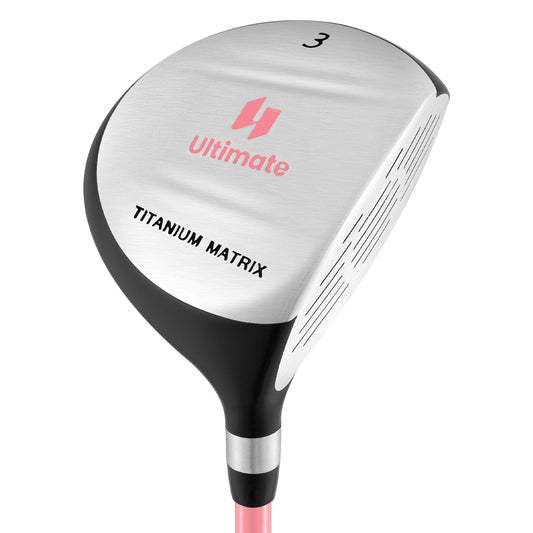 38 Inch 165CC Junior #3 Fairway Wood Golf Club with Fiberglass Shaft for Kids Ages 11-14-Pink Kids Crystal