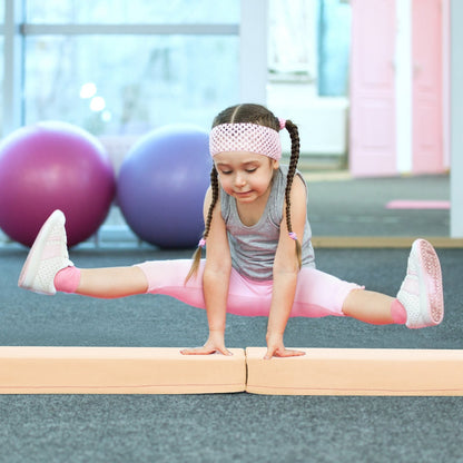 7 FT Folding Balance Beam with Removable Suede Cover and Non-slip Bottom-Khaki