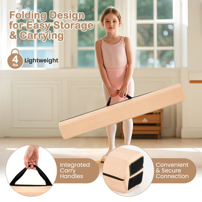 7 FT Folding Balance Beam with Removable Suede Cover and Non-slip Bottom-Khaki