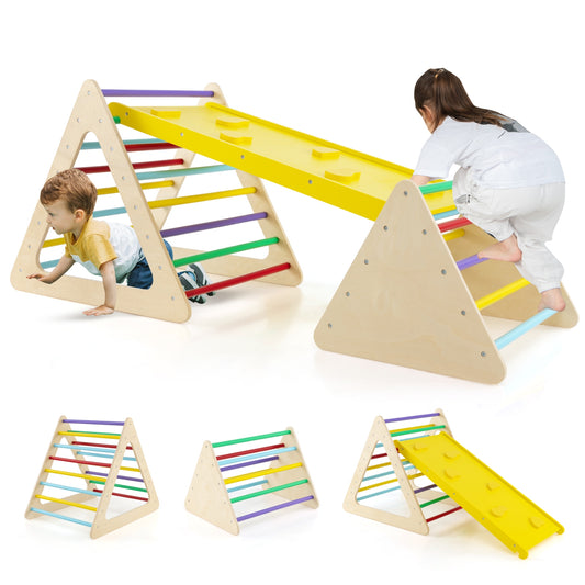 3 Piece Toddler Triangle Set Montessori with 2 Climbing Triangles and 1 Ramp-Colorful Kids Crystal