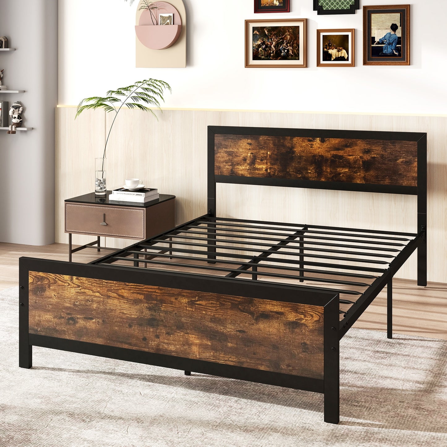 Metal Bed Frame with Headboard and Footboard-Full Size Kids Crystal