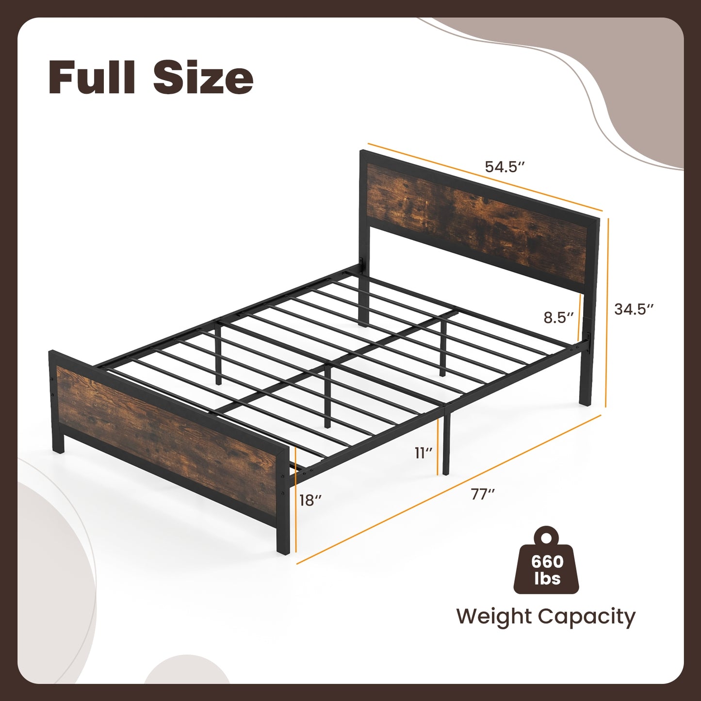 Metal Bed Frame with Headboard and Footboard-Full Size Kids Crystal