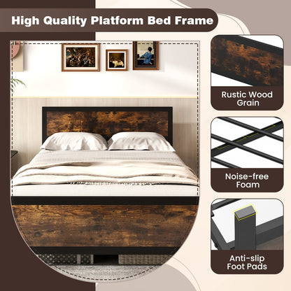 Metal Bed Frame with Headboard and Footboard-Full Size